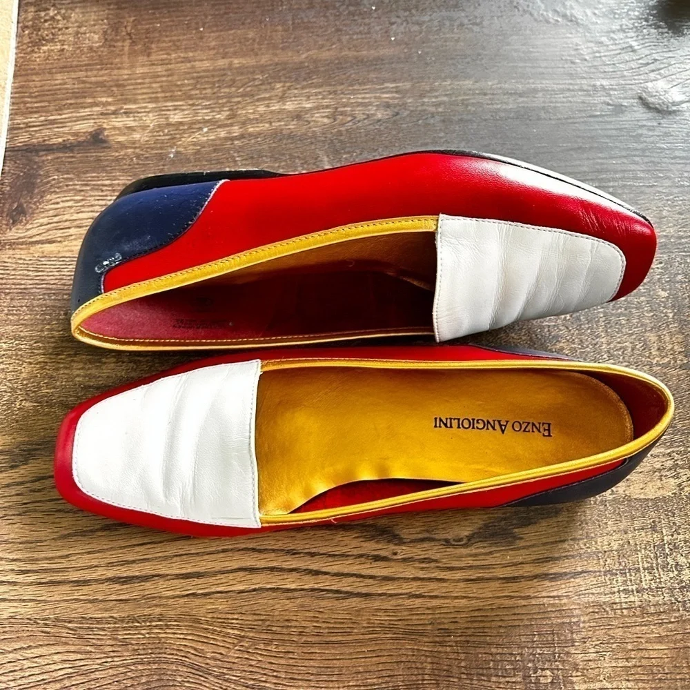 Vintage Enzo Angiolini Red White & blue flats, Women sz 7.5, slipon Italian shoe